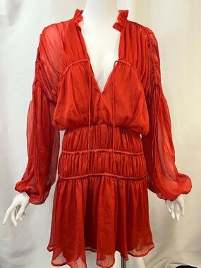 ASOS Red Long-Sleeve V-Neck Tiered Mini Dress